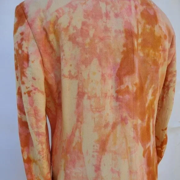 Silk blazer suit jacket painted tiedye orange yellow cream pink large 40 41